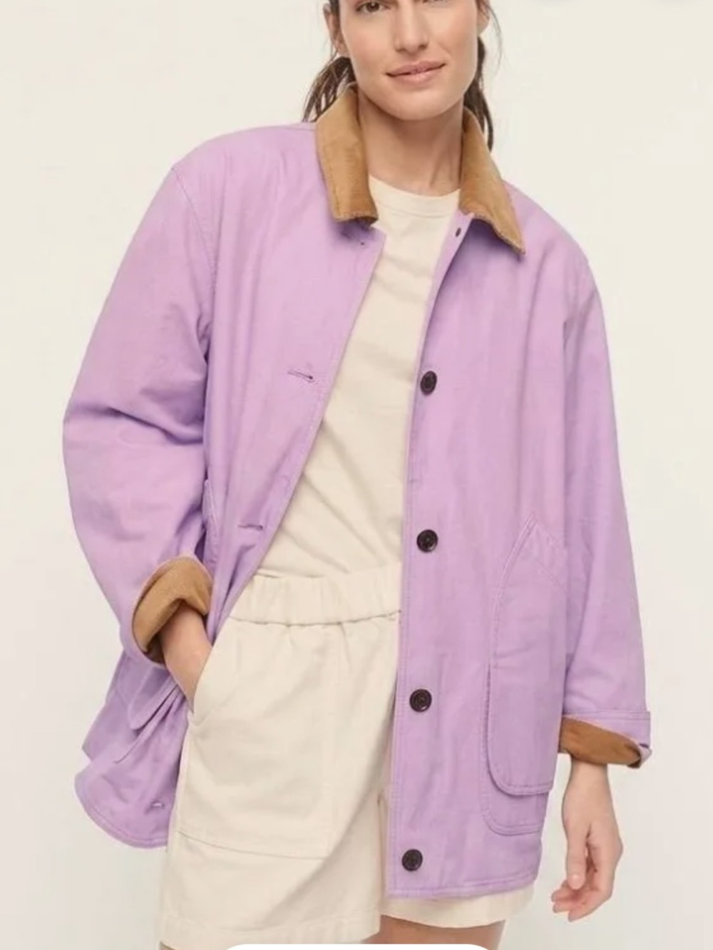 J. Crew Lilac Cotton-Canvas Utility Barn Jacket with Tan Cord Trim